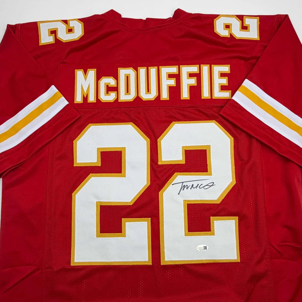 Autographed Trent McDuffie Kansas City Red Football Jersey JSA COA | Certified Authentic Signed Memorabilia | vintageantiquesgifts.com