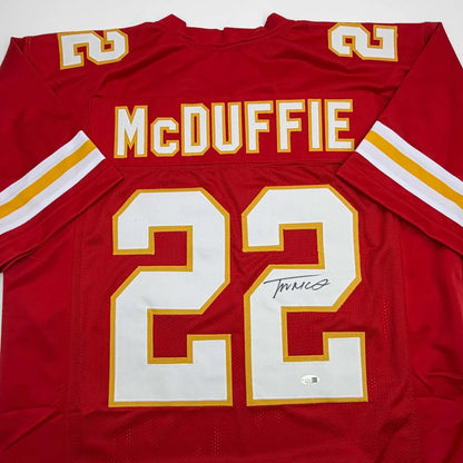 Autographed Trent McDuffie Kansas City Red Football Jersey JSA COA | Certified Authentic Signed Memorabilia | vintageantiquesgifts.com