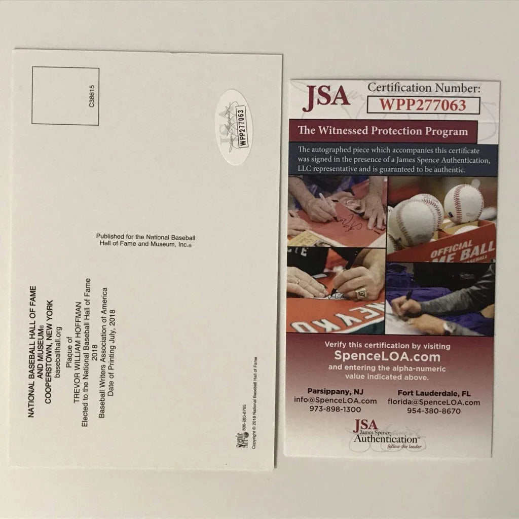 Autographed Trevor Hoffman HOF Hall Of Fame Baseball Plaque Postcard JSA COA | Certified Authentic Signed Memorabilia | vintageantiquesgifts.com