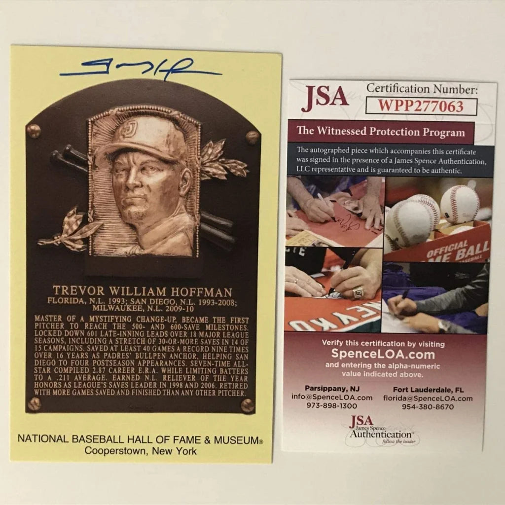 Autographed Trevor Hoffman HOF Hall Of Fame Baseball Plaque Postcard JSA COA | Hall of Fame Sports Memorabilia | vintageantiquesgifts.com
