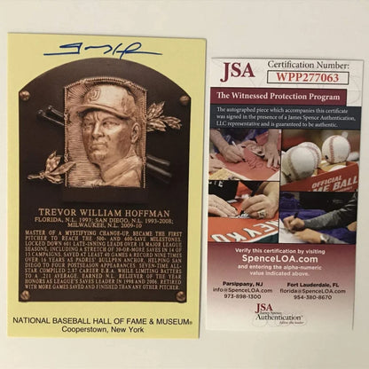Autographed Trevor Hoffman HOF Hall Of Fame Baseball Plaque Postcard JSA COA | Hall of Fame Sports Memorabilia | vintageantiquesgifts.com