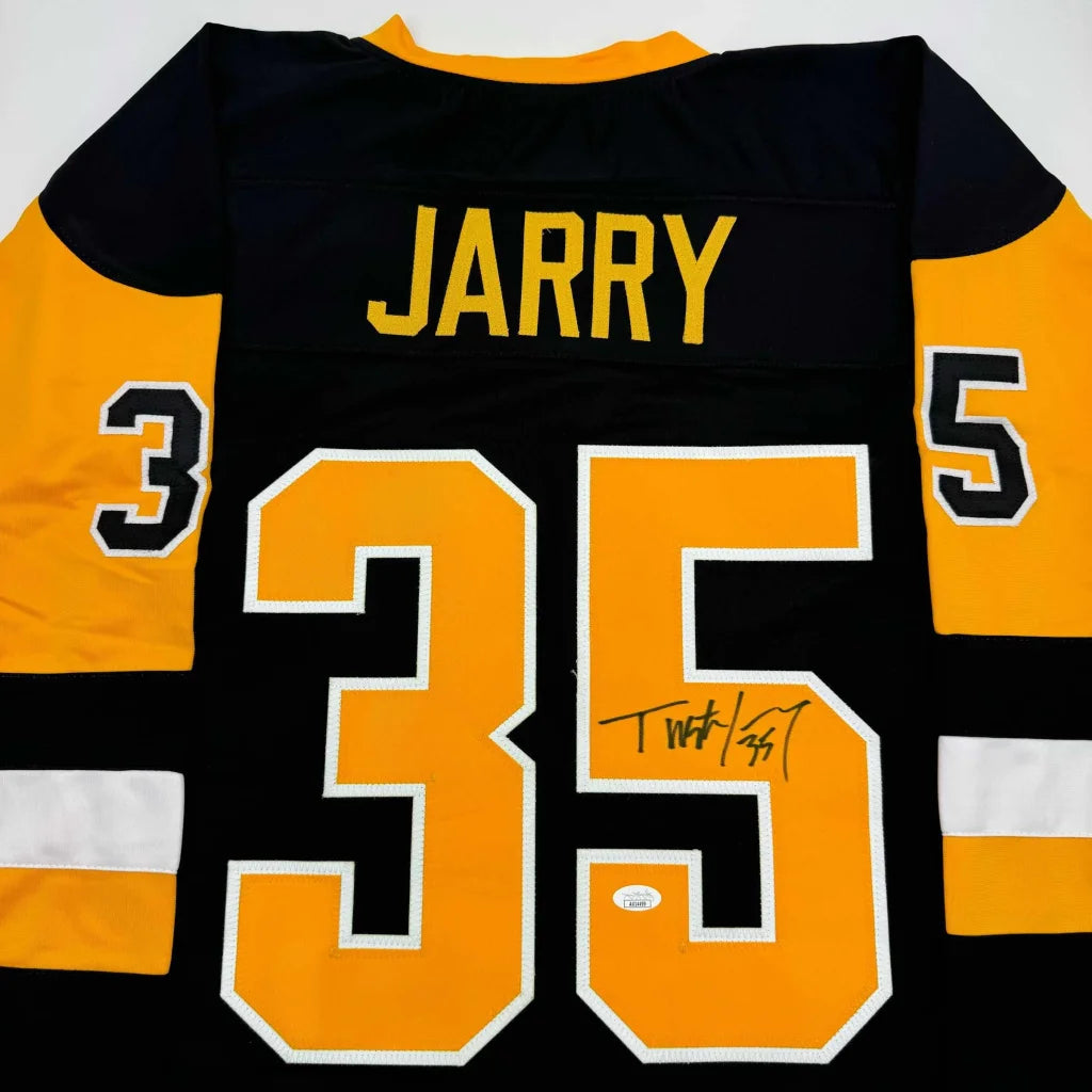 Autographed Tristan Jarry Pittsburgh Black Hockey Jersey JSA COA | Certified Authentic Signed Memorabilia | vintageantiquesgifts.com