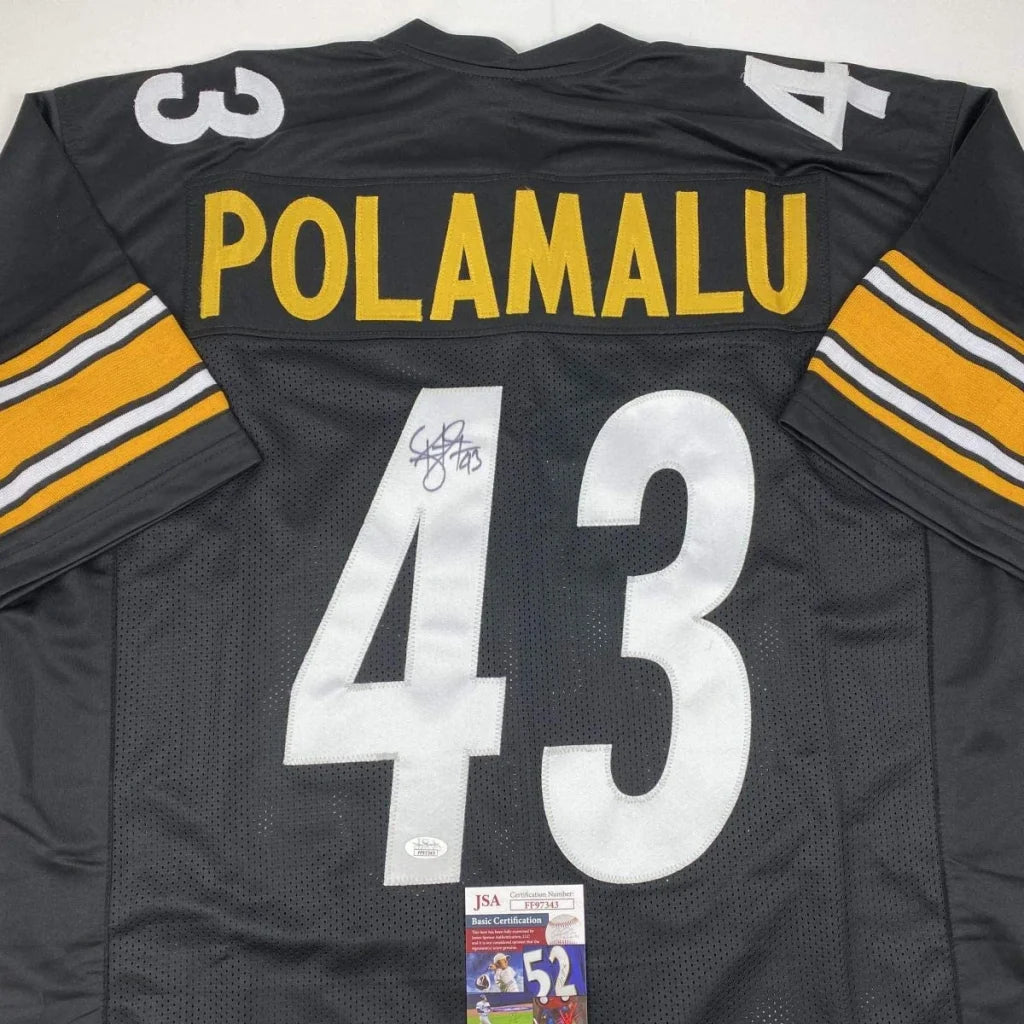 Autographed Troy Polamalu Pittsburgh Steelers black custom jersey with number 43