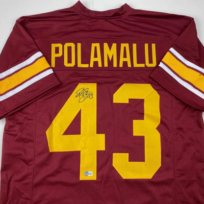 Autographed Troy Polamalu USC Southen Cal Maroon College Football Jersey Beckett BAS COA | Certified Authentic Signed Memorabilia | vintageantiquesgifts.com