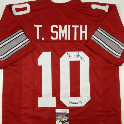 Autographed Troy Smith Heisman 06 Ohio State red custom jersey with number 10