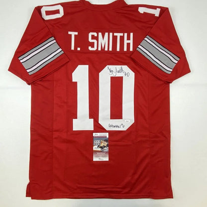 Autographed Troy Smith Heisman 06 custom Ohio State red football jersey