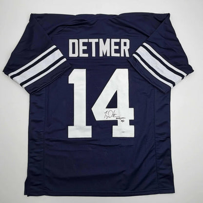 Autographed Ty Detmer Heisman 90 Brigham Young BYU Blue College Football Jersey JSA COA | Hall of Fame Sports Memorabilia | vintageantiquesgifts.com