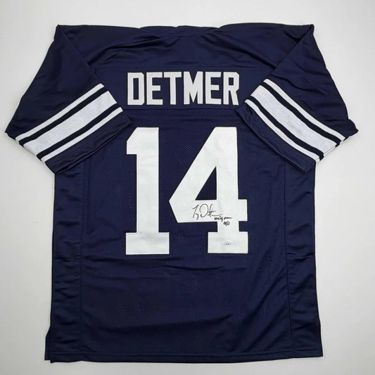 Autographed Ty Detmer Heisman 90 Brigham Young BYU Blue College Football Jersey JSA COA | Hall of Fame Sports Memorabilia | vintageantiquesgifts.com