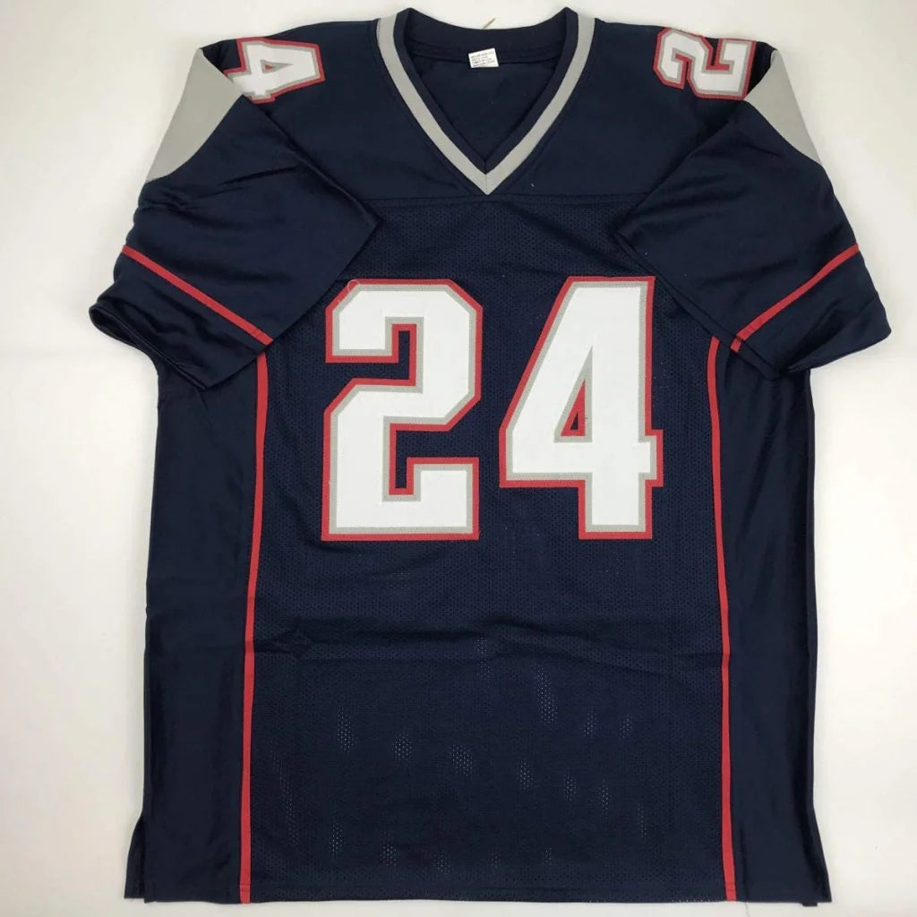 Autographed Ty Law New England Patriots navy blue custom jersey with white red numerals JSA COA