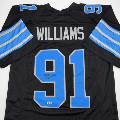Autographed Tyleik Williams Detroit Black Football Jersey Beckett BAS COA | Certified Authentic Signed Memorabilia | vintageantiquesgifts.com
