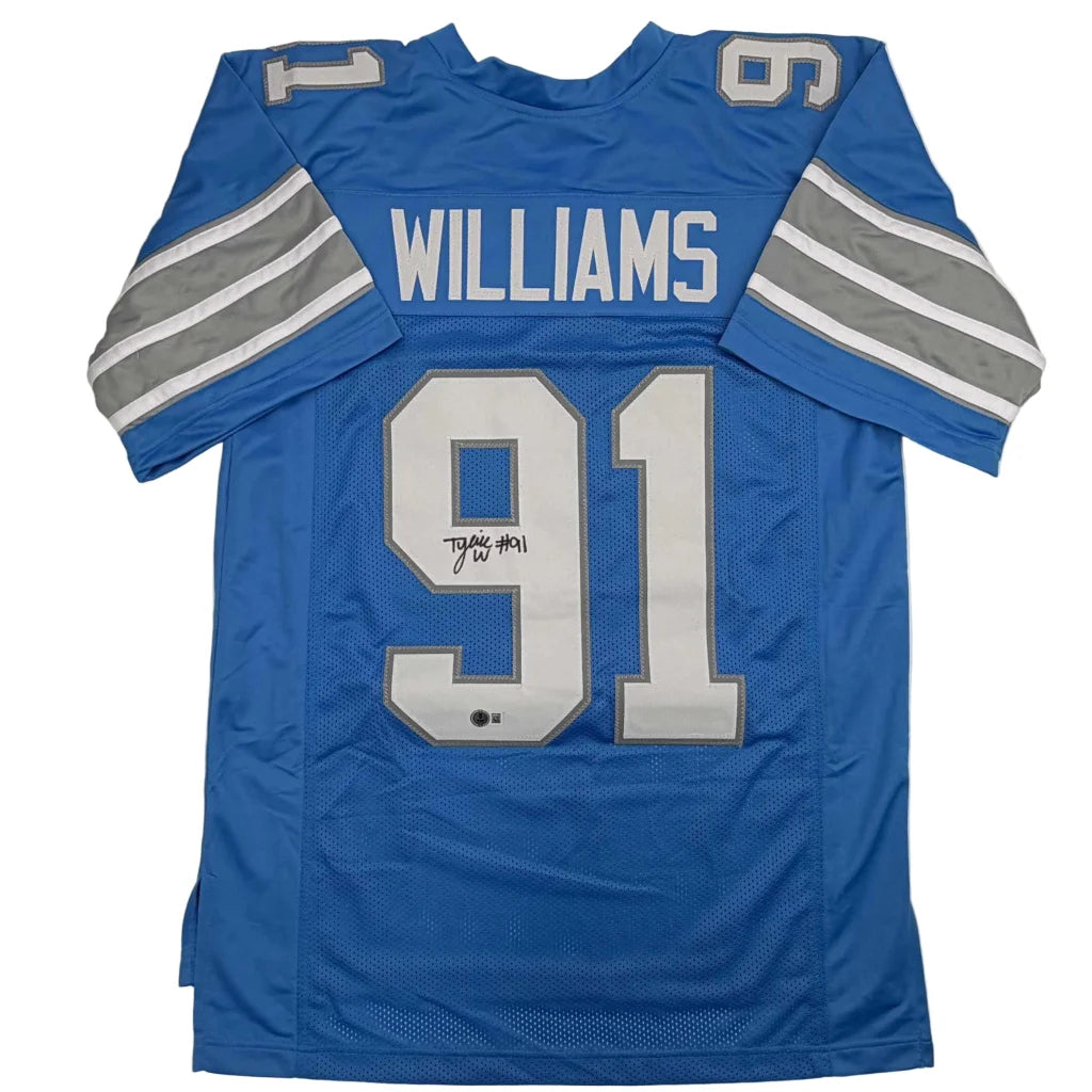 Autographed Tyleik Williams Detroit Blue Football Jersey Beckett BAS COA | Hall of Fame Sports Memorabilia | vintageantiquesgifts.com