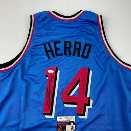Blue custom jersey with HERRO 14 signed for professional sports league collectibles