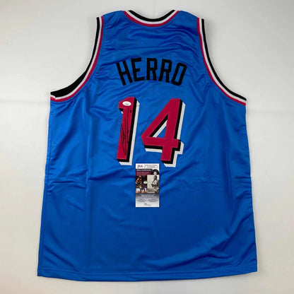 Blue custom jersey with HERRO 14 for professional sports league basketball fans