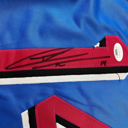 Blue custom jersey with red and black trim, signed by HERRO 14, for professional sports fans