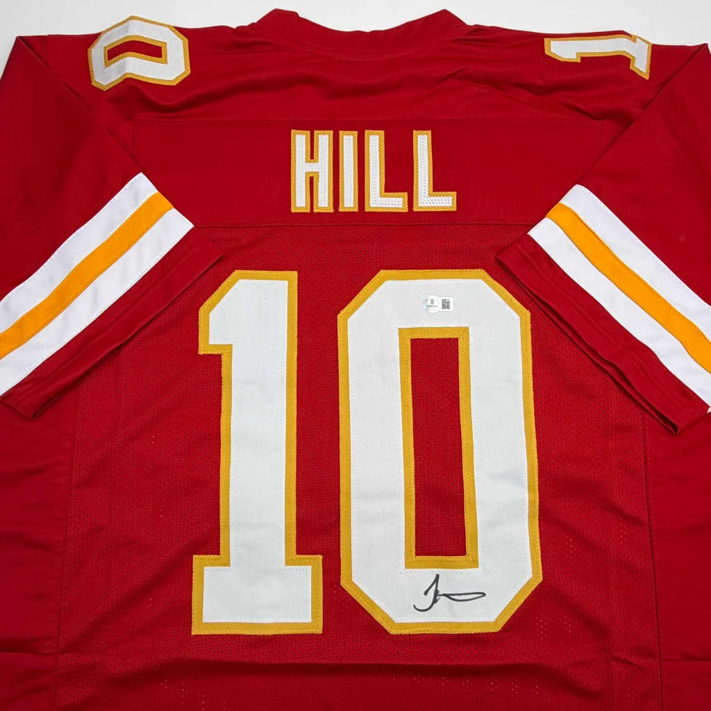 Autographed Tyreek Hill Kansas City Red Football Jersey Beckett BAS COA | Certified Authentic Signed Memorabilia | vintageantiquesgifts.com