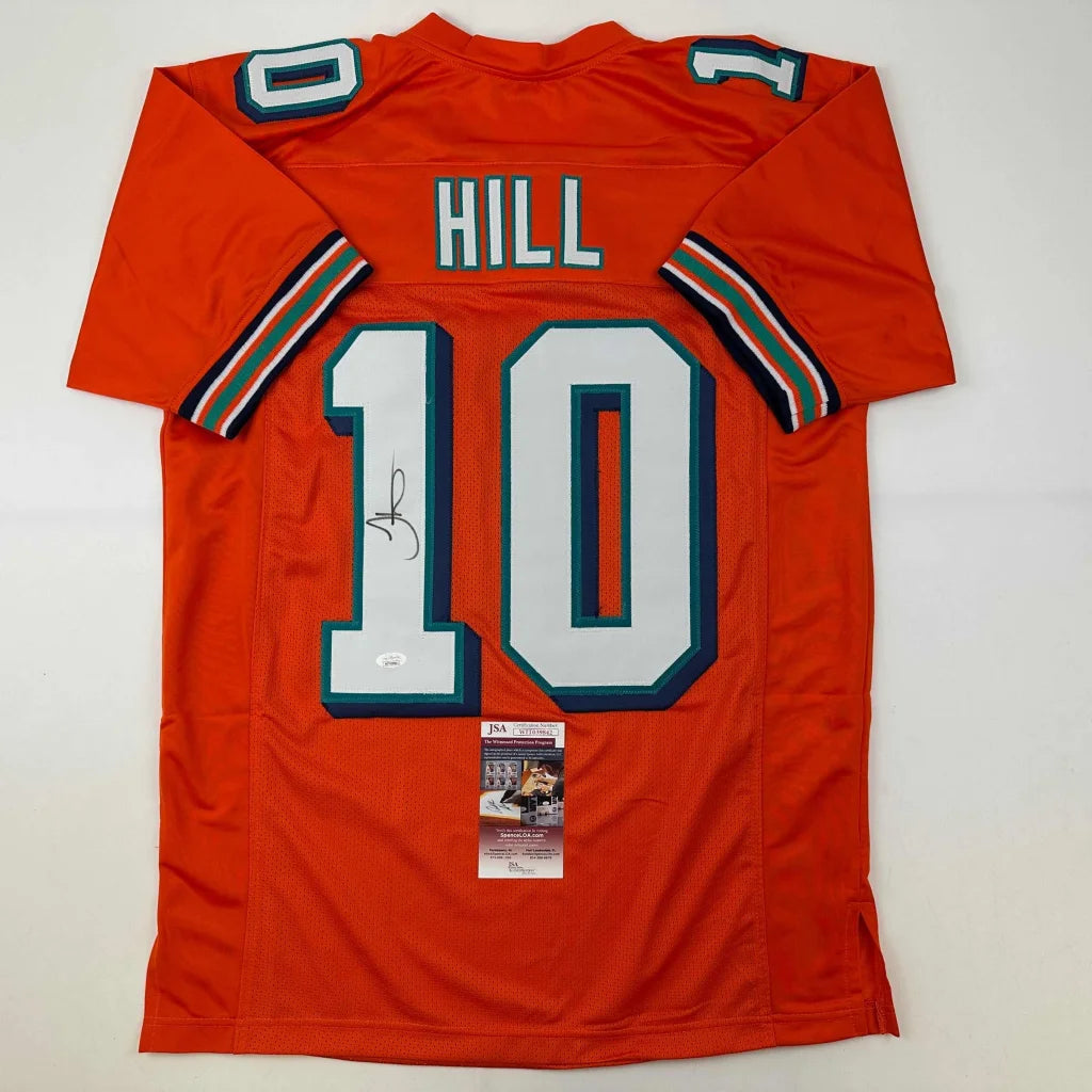 Autographed Tyreek Hill Miami Orange Retro Football Jersey JSA COA | Hall of Fame Sports Memorabilia | vintageantiquesgifts.com