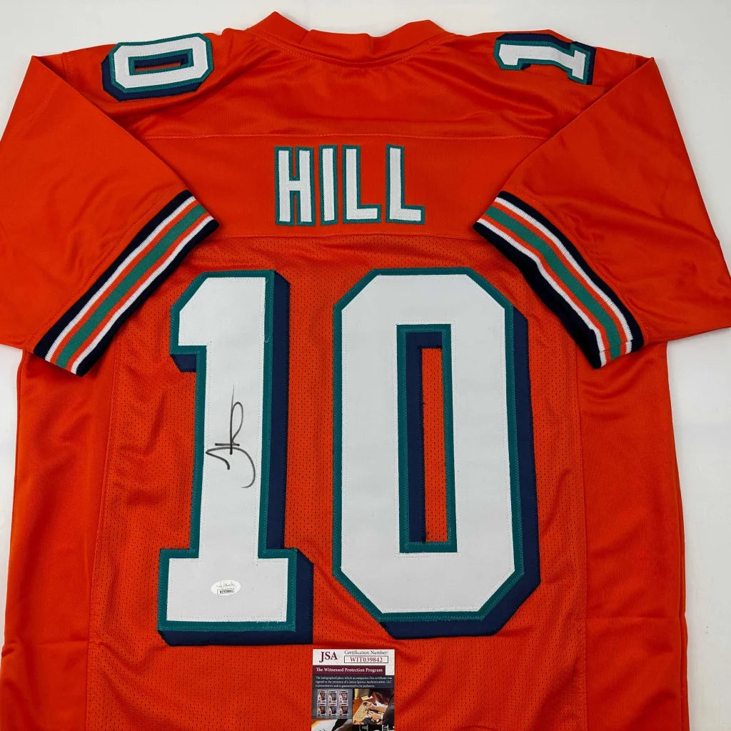 Autographed Tyreek Hill Miami Orange Retro Football Jersey JSA COA | Certified Authentic Signed Memorabilia | vintageantiquesgifts.com