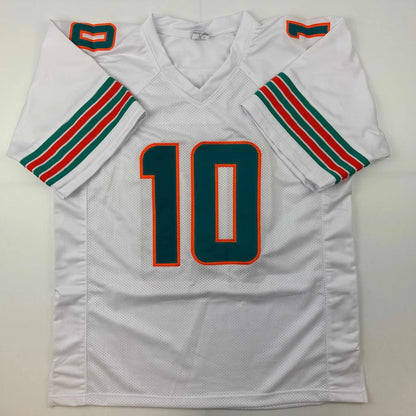 Autographed/Signed Tyreek Hill Miami White Football Jersey Beckett BAS COA