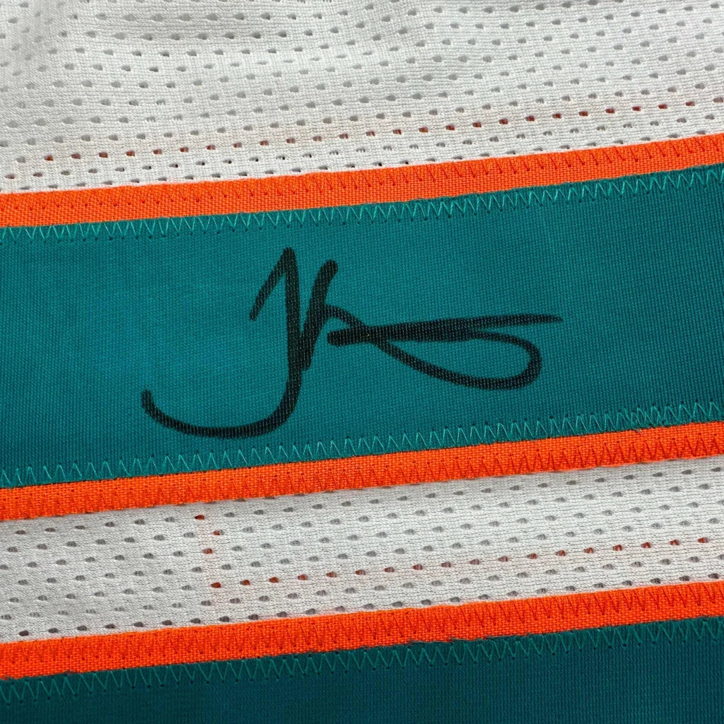 Autographed Tyreek Hill custom Miami Dolphins jersey in teal orange stripes