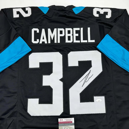 Signed Black Carolina Panthers jersey with CAMPBELL 32, a pro sports league collectible