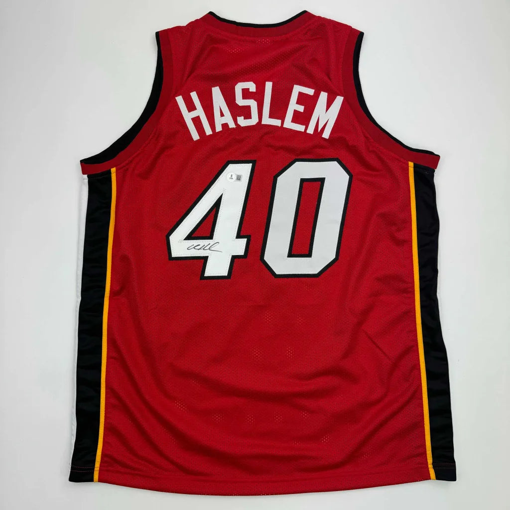 Autographed Udonis Haslem Miami Red Basketball Jersey Beckett BAS COA | Hall of Fame Sports Memorabilia | vintageantiquesgifts.com