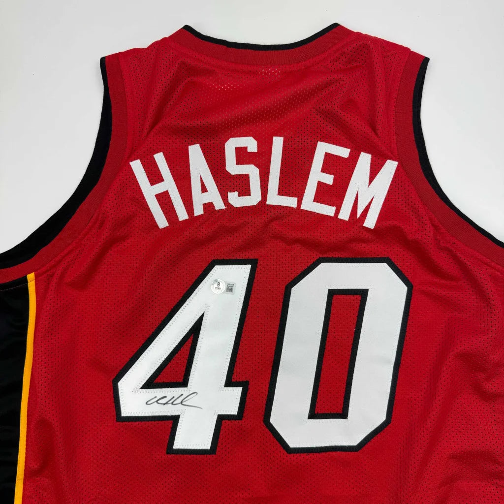 Autographed Udonis Haslem Miami Red Basketball Jersey Beckett BAS COA | Certified Authentic Signed Memorabilia | vintageantiquesgifts.com