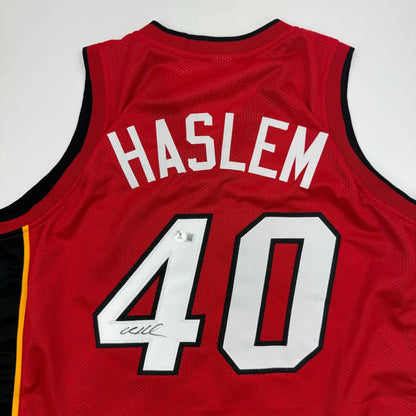 Autographed Udonis Haslem Miami Red Basketball Jersey Beckett BAS COA | Certified Authentic Signed Memorabilia | vintageantiquesgifts.com