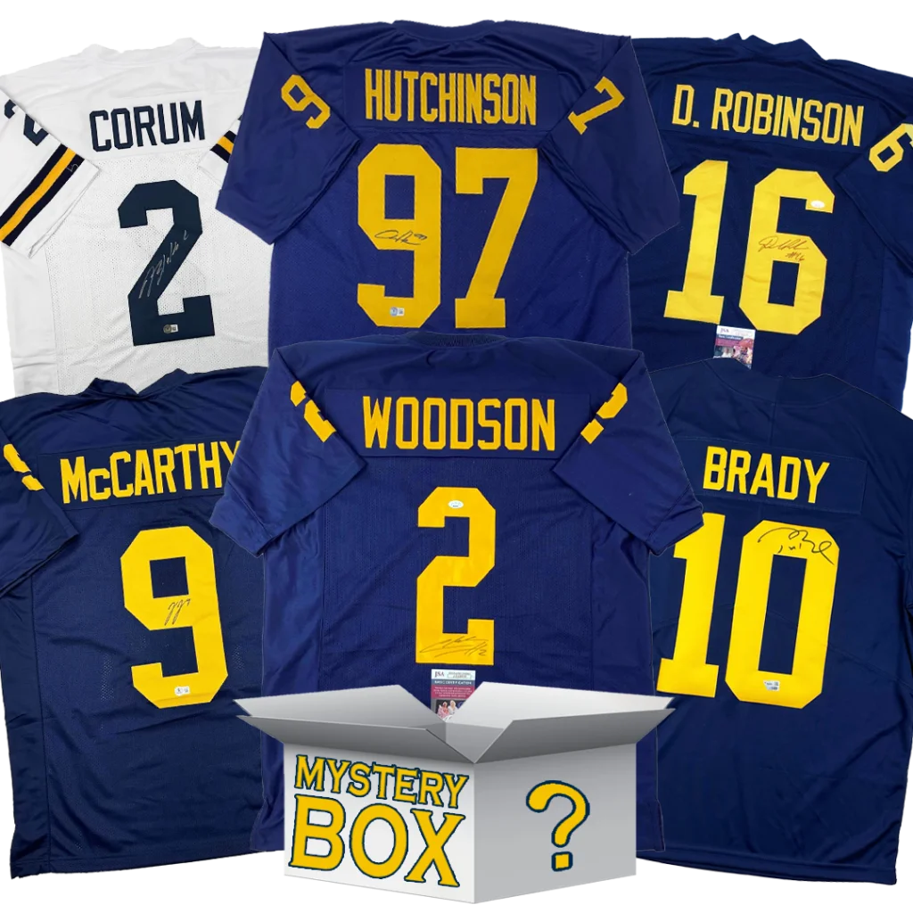 Autographed University of Michigan College Football Jersey Mystery Box with PSA JSA or Beckett COA | Hall of Fame Sports Memorabilia | vintageantiquesgifts.com