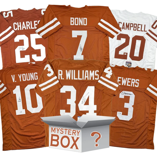 Autographed University of Texas College Football Jersey Mystery Box with PSA JSA or Beckett COA | Hall of Fame Sports Memorabilia | vintageantiquesgifts.com
