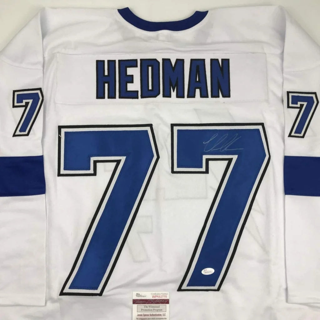 White custom HEDMAN 77 jersey with autograph for professional sports league fans