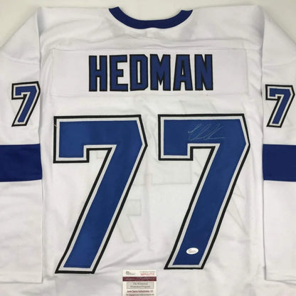 White custom HEDMAN 77 jersey with autograph for professional sports league fans