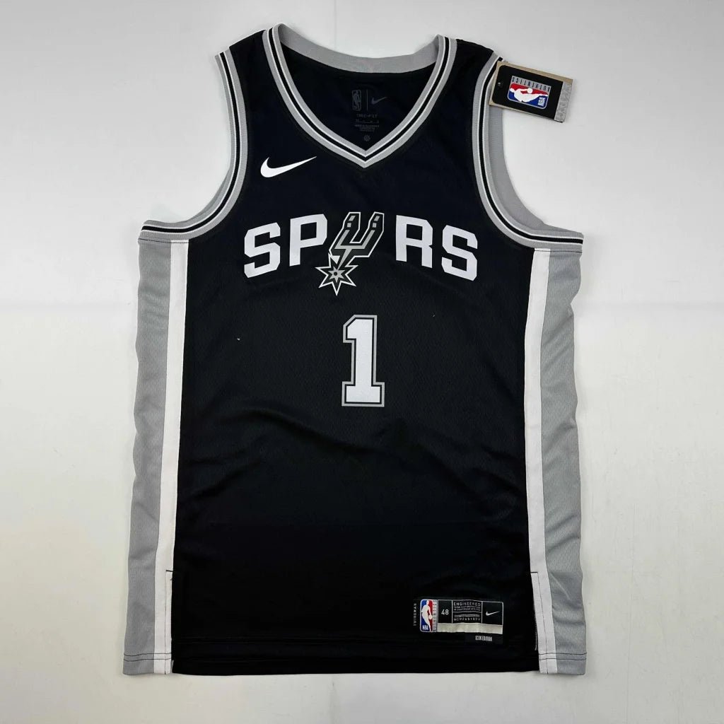 Black San Antonio Spurs jersey with 1 and third party authentication for Wembanyama