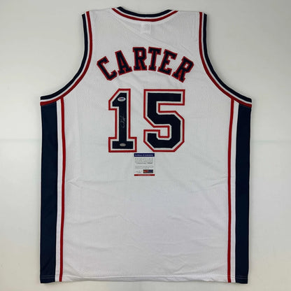 White custom basketball jersey with CARTER 15 for professional sports and sports league fans