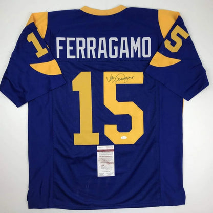 Blue and gold NFL custom jersey with autograph, perfect for professional sports fans