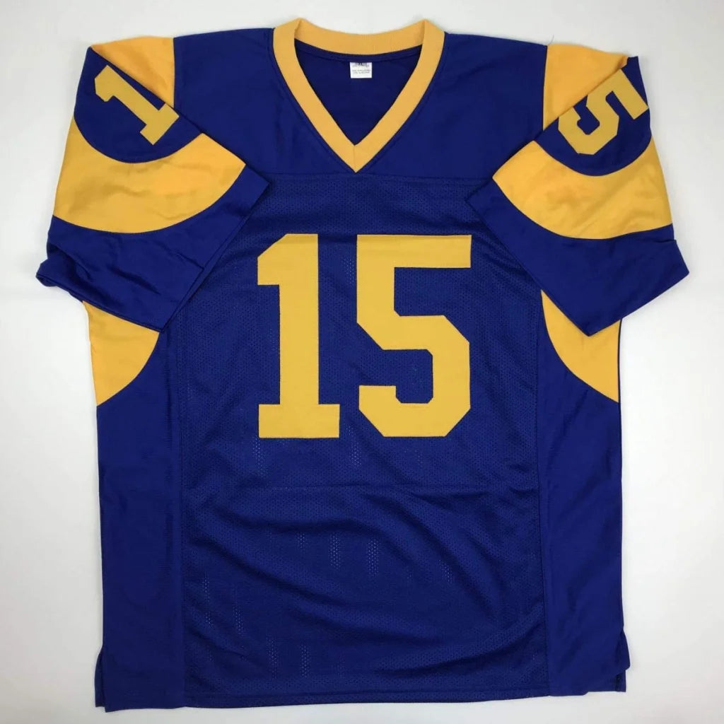 Blue and gold custom jersey with number 15 for professional sports fans and collectors