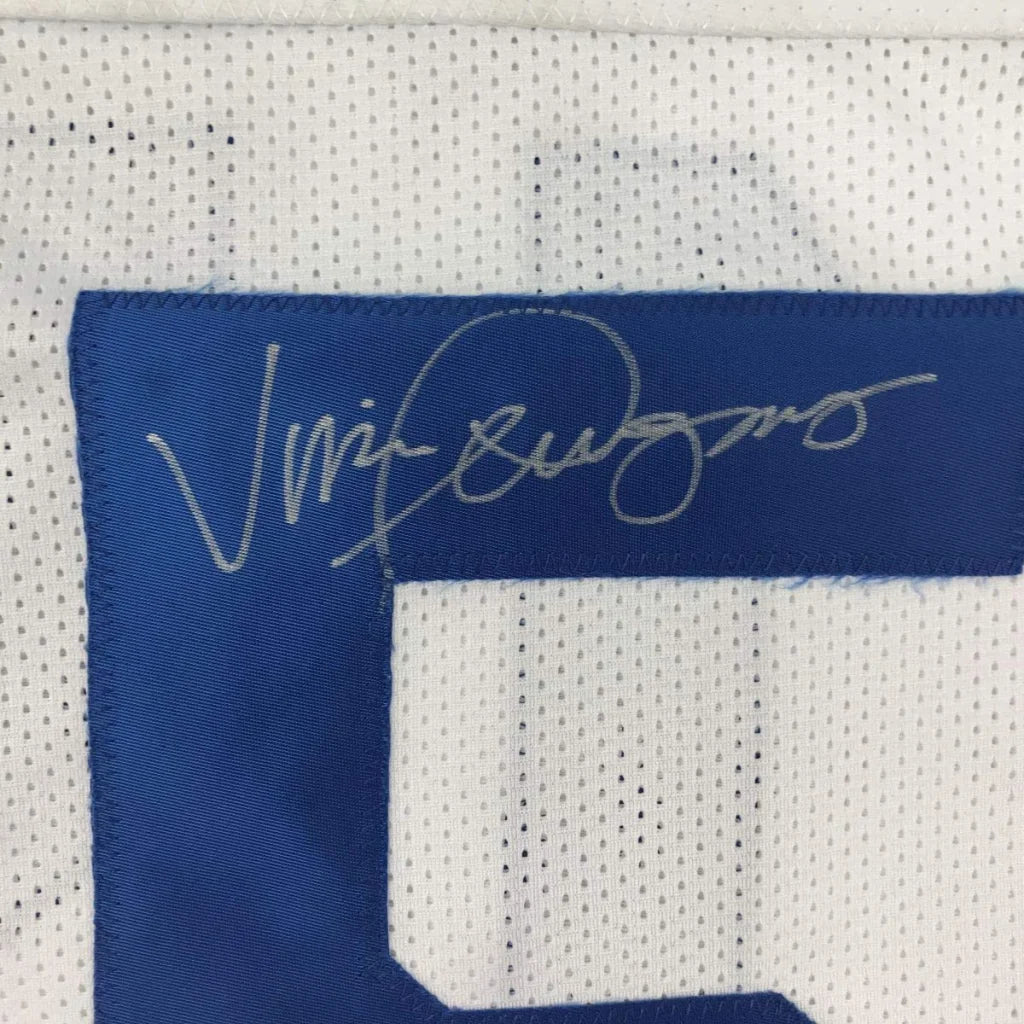 Autographed white custom jersey with blue trim from Ferragamo 15 professional sports league