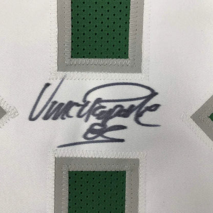 Autographed Vince Papale Philadelphia Eagles custom jersey in white and green with black signature, JSA COA