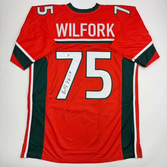 Autographed Vince Wilfork Miami Orange College Football Jersey Beckett BAS COA | Hall of Fame Sports Memorabilia | vintageantiquesgifts.com