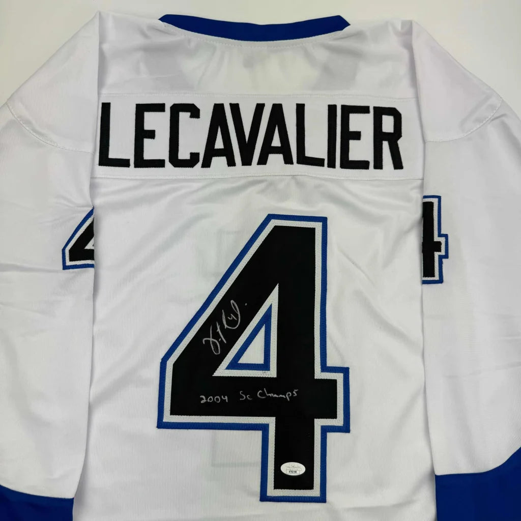 Autographed Vincent Lecavalier custom Tampa Bay white jersey with number 4
