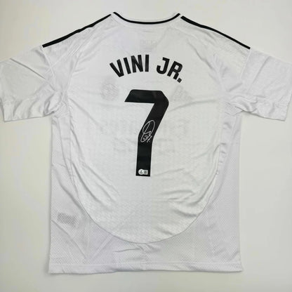 Autographed Vini Vinicius Jr. #7 Real Madrid White Soccer Jersey Beckett BAS COA | Hall of Fame Sports Memorabilia | vintageantiquesgifts.com