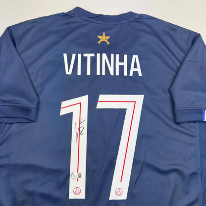 Autographed Vitinha PSG blue jersey back, number 17, Beckett BAS COA