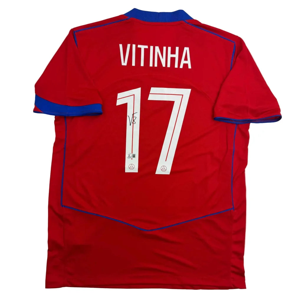 Autographed Vitinha PSG Paris Saint Germain Red Soccer Futbol Jersey Beckett BAS COA | Hall of Fame Sports Memorabilia | vintageantiquesgifts.com