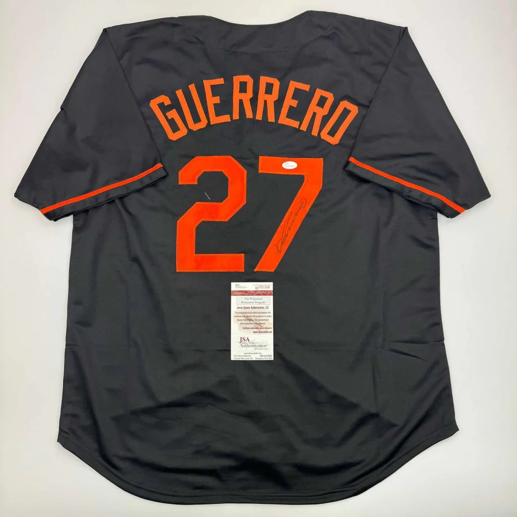 Autographed Vladimir Guerrero Baltimore Black Baseball Jersey JSA COA | Hall of Fame Sports Memorabilia | vintageantiquesgifts.com