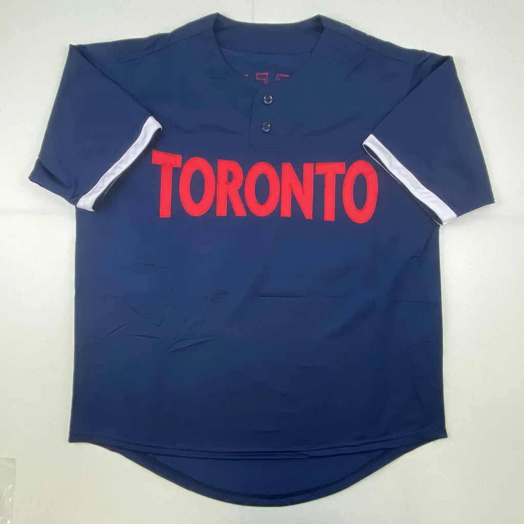 Autographed Vladimir Guerrero Jr. 2021 All-Star custom jersey in navy blue with Toronto lettering