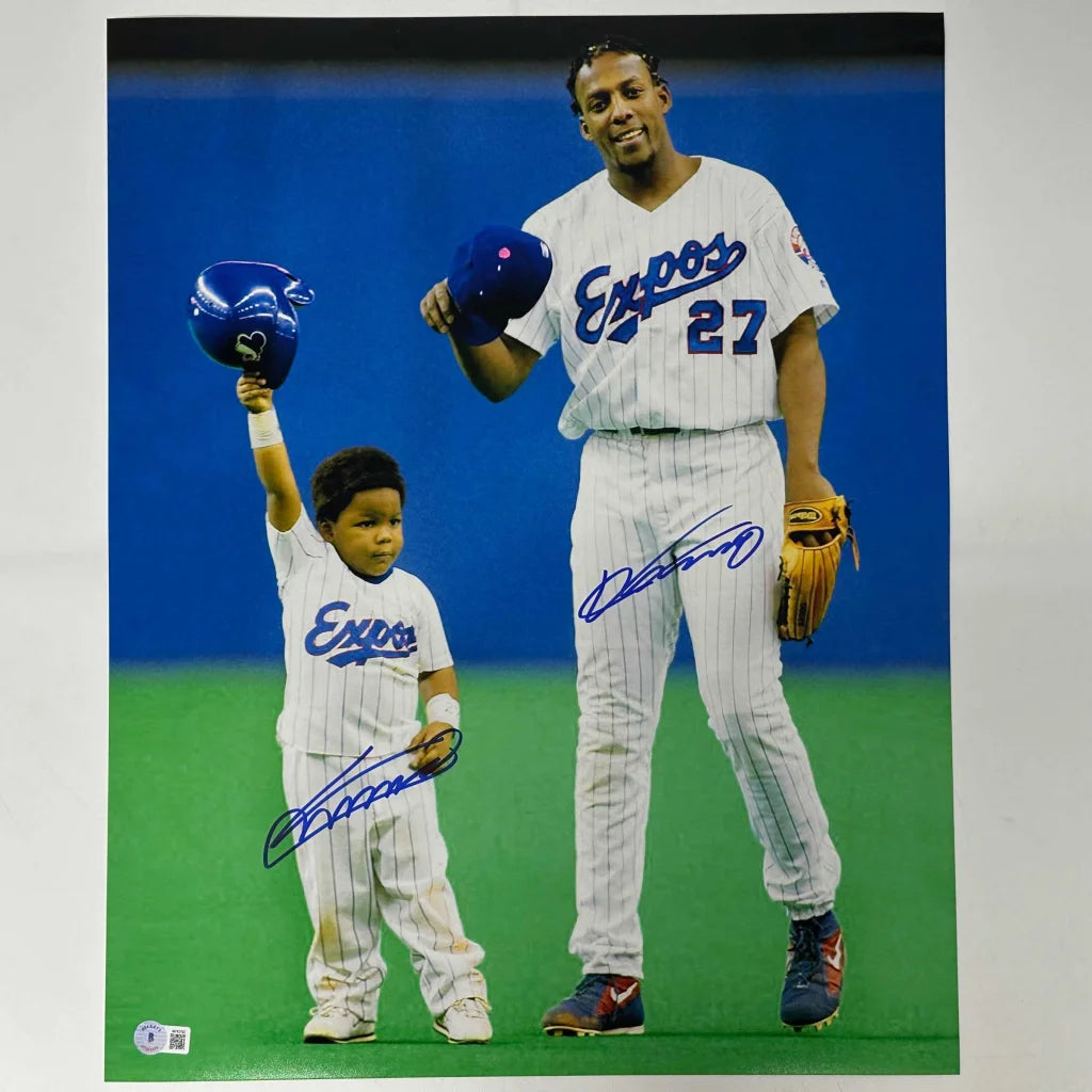 Autographed Montreal Expos photo of Vladimir Guerrero Sr. and Jr. in pinstripes