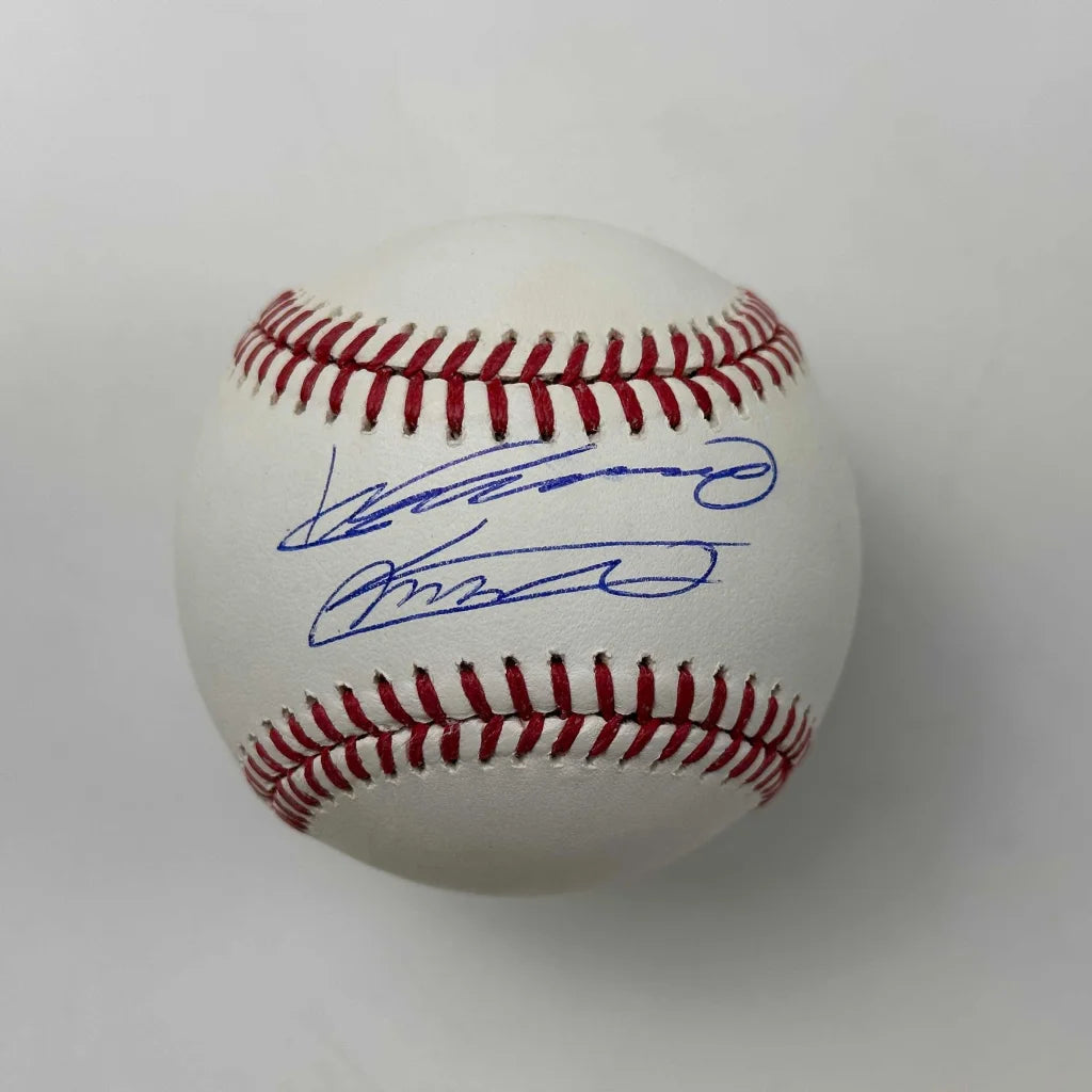 Autographed Vladimir Vlad Guerrero Jr. & Sr. Rawlings Official Major League Baseball ROML Beckett BAS COA | Hall of Fame Sports Memorabilia | vintageantiquesgifts.com