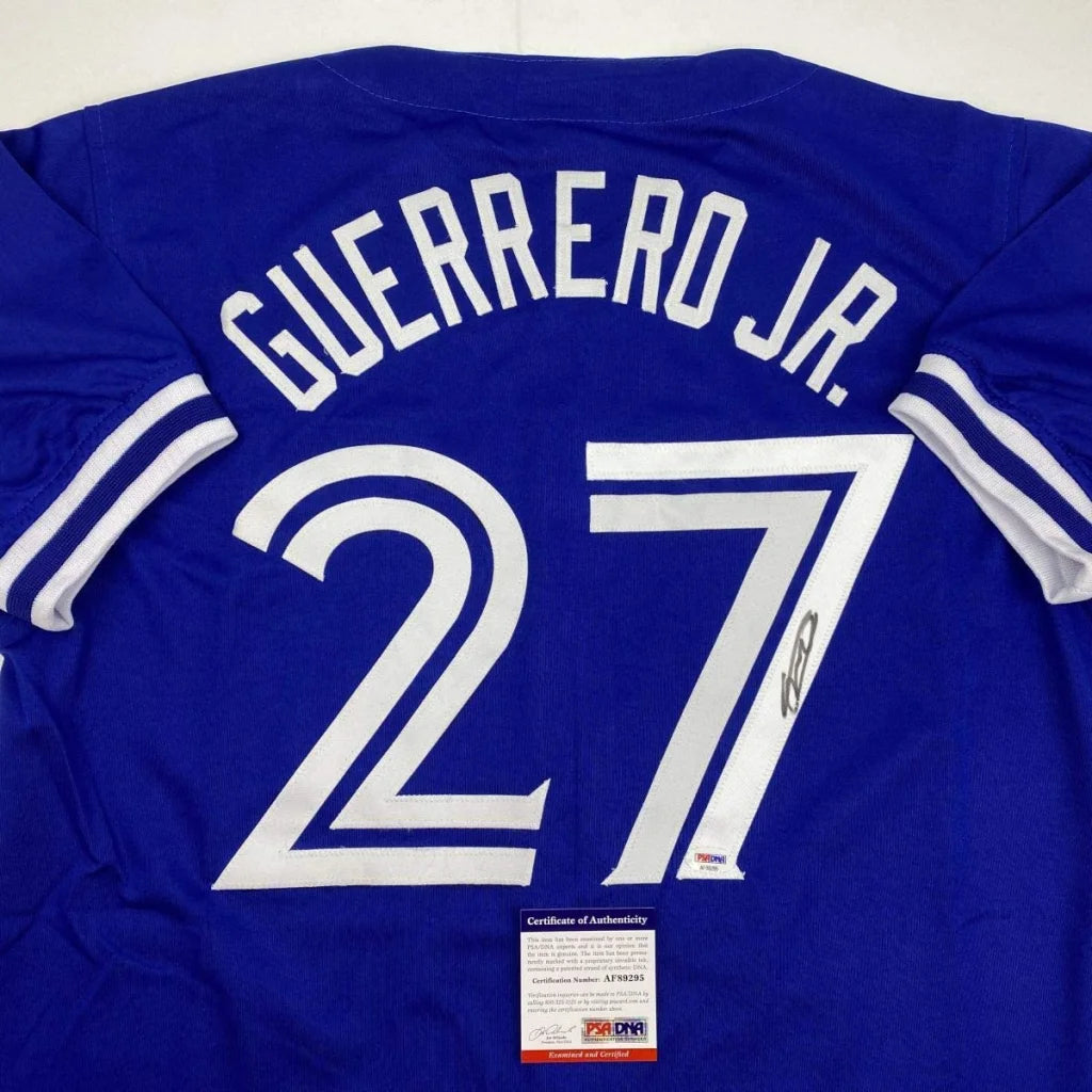 Autographed Vladimir Vlad Guerrero Jr. Toronto Blue Baseball Jersey PSA/DNA COA | Certified Authentic Signed Memorabilia | vintageantiquesgifts.com