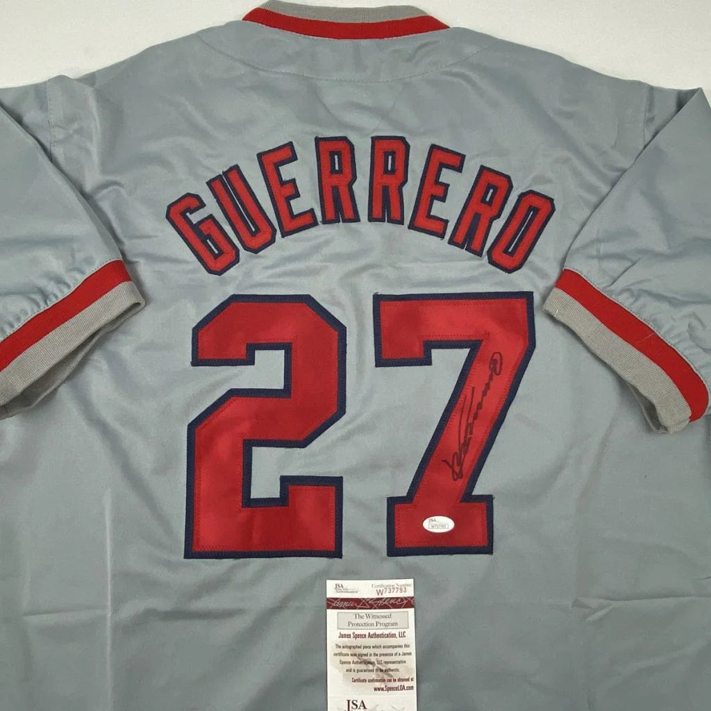 Autographed Vladimir Vlad Guerrero Los Angeles LA Anaheim Grey Baseball Jersey JSA COA | Certified Authentic Signed Memorabilia | vintageantiquesgifts.com