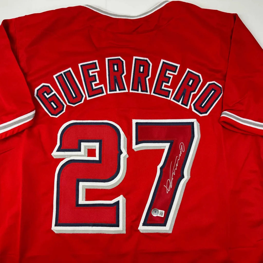 Autographed Vladimir Guerrero red custom jersey with number 27, Beckett COA