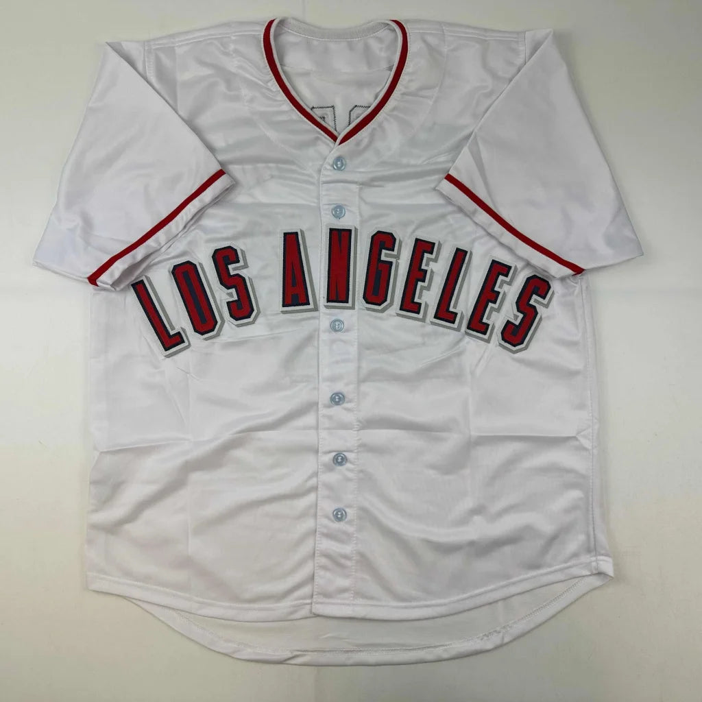White custom jersey with red trim and LOS ANGELES for professional sports fans